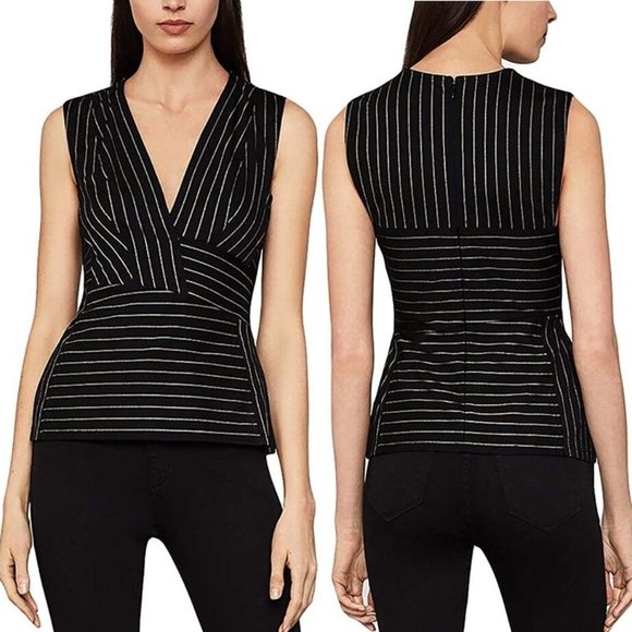 *NWT* BCBGMaxAzria Pinstriped V-Neck Sleeveless Suit-Inspired Top - Size XXS - Picture 1 of 15